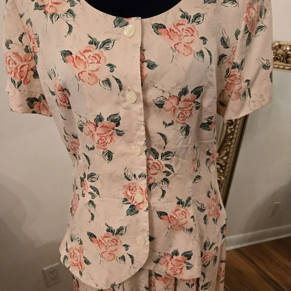 Susan Bristol Vintage Floral Pink 2 PC Top Skirt Set 80s 90s Sz 6/8 Cottagecore - Picture 4 of 11